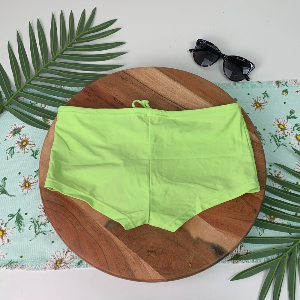 NWT Neon Green Two Piece Bikini Swimsuit Set w/ Brief shorts Bottoms - Lycra - Picture 4 of 11